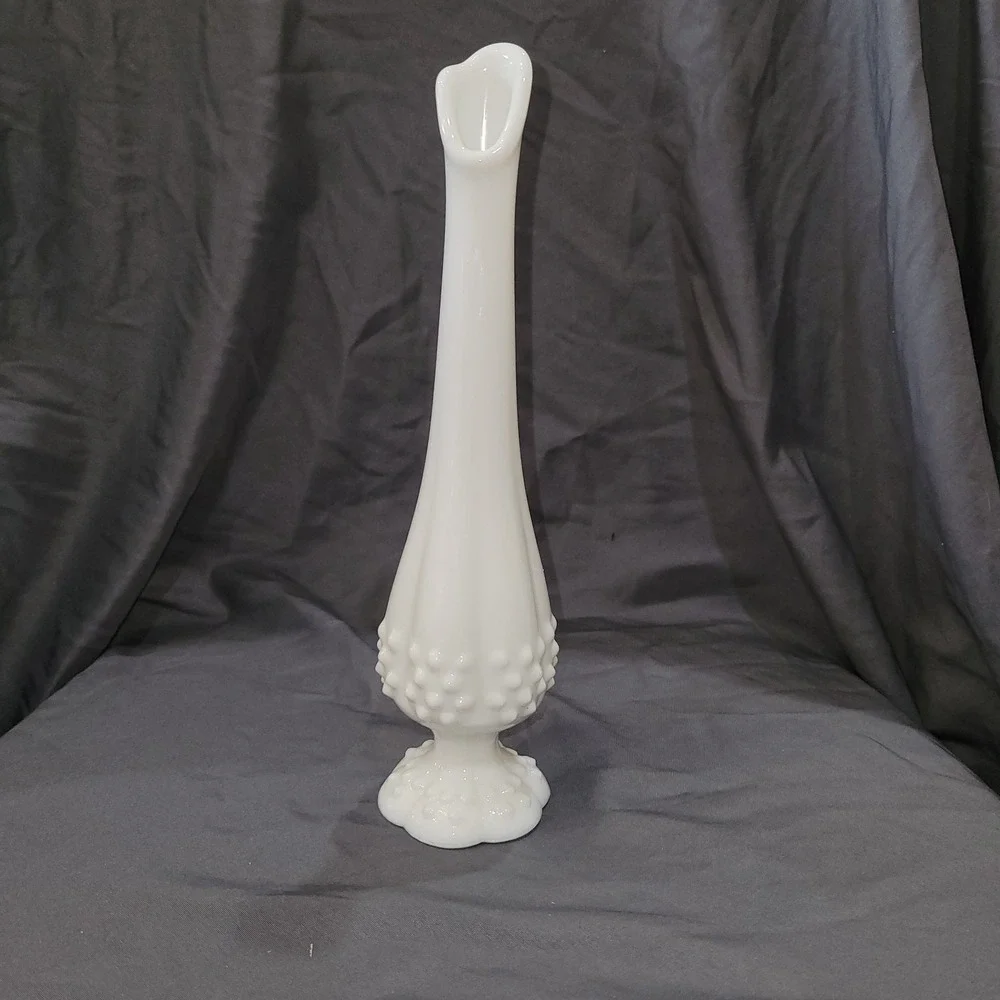 Vintage Fenton Milk Glass Hobnail Swung Vase